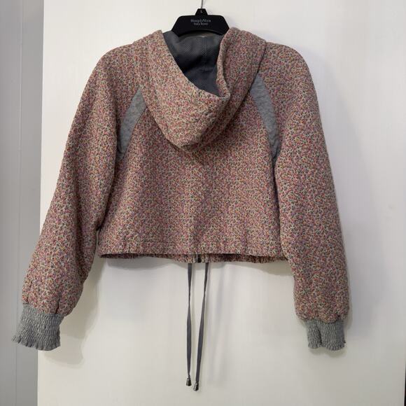 Free People Women’s Quilted Knit Cropped Bomber Jacket Hoodie Floral Medium - Picture 2 of 12